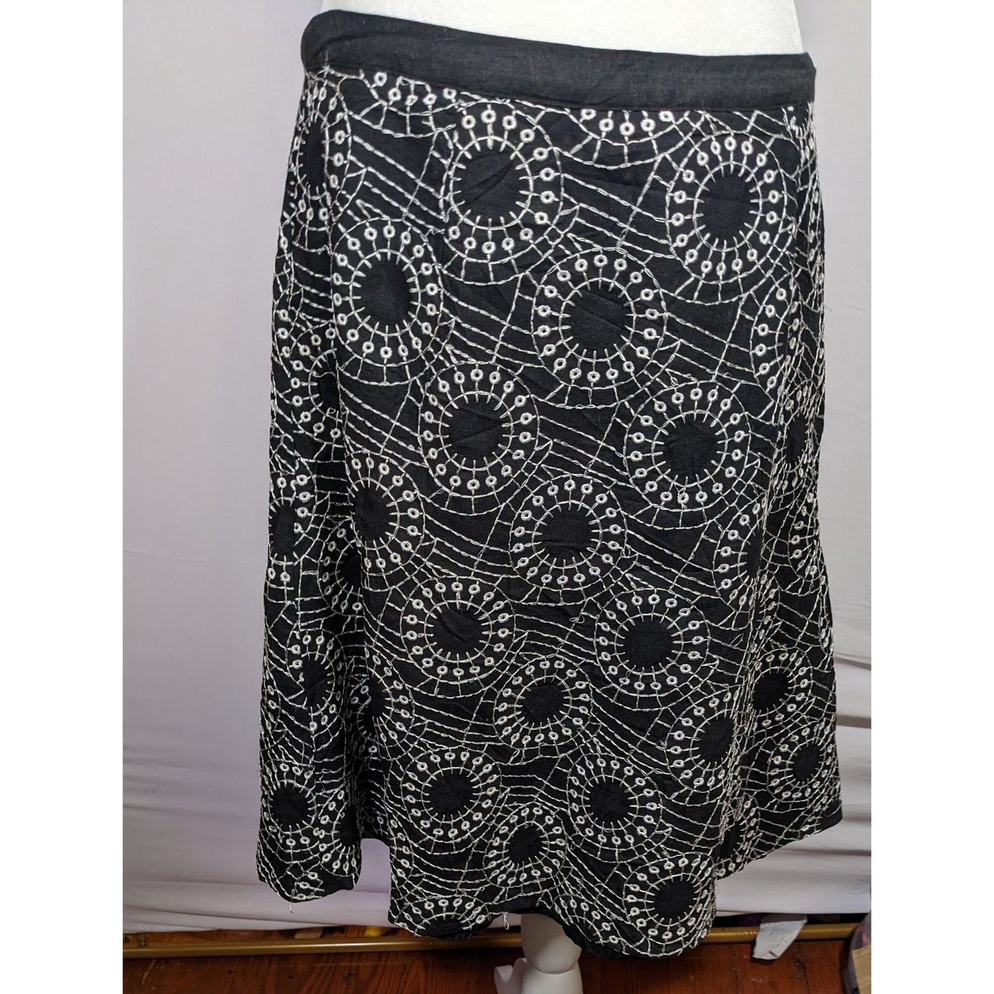 Edward Bohemian Black And White Embroidered Skirt