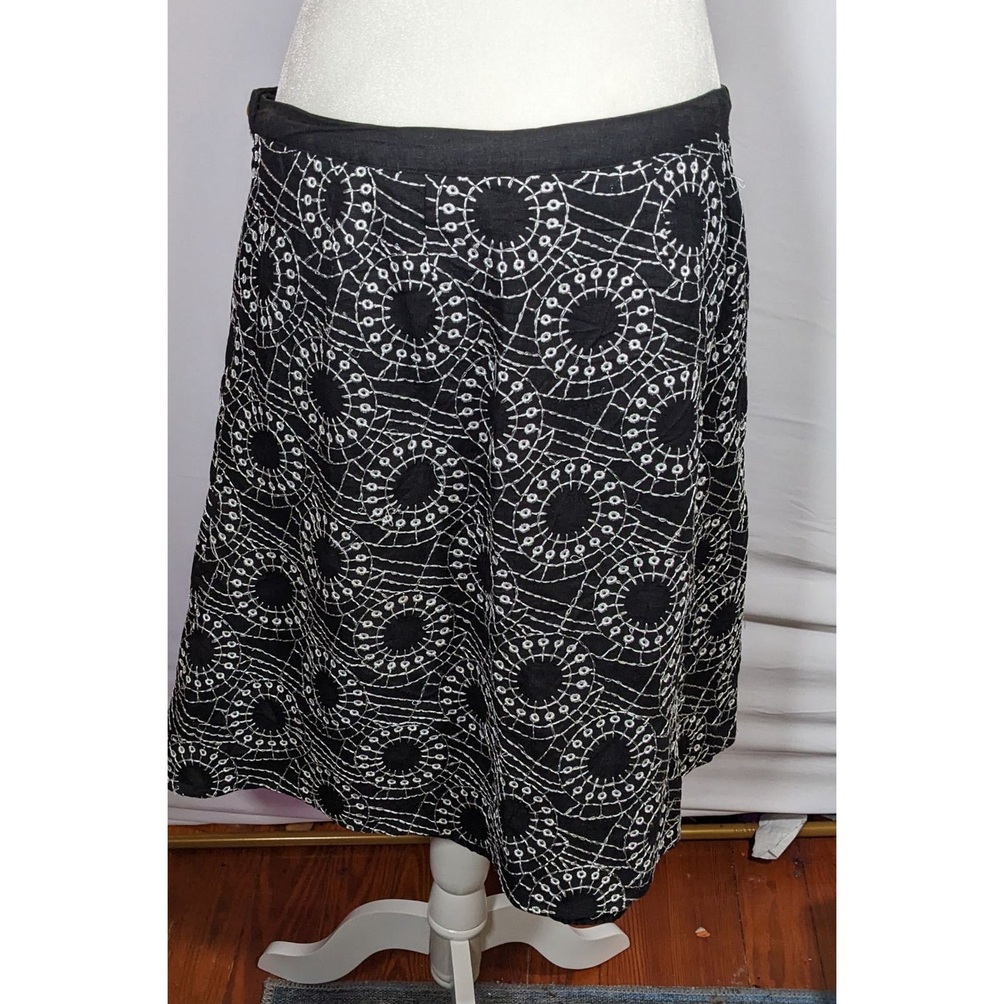 Edward Bohemian Black And White Embroidered Skirt