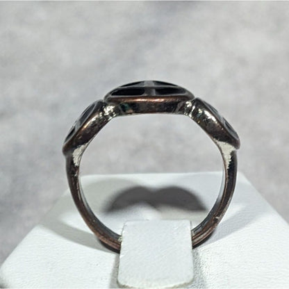 90s Style Triple Peace Sign Black And Silver Tone Enamel Filled Ring Size 7 1/2