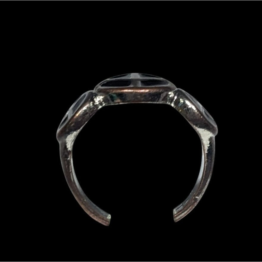 90s Style Triple Peace Sign Black And Silver Tone Enamel Filled Ring Size 7 1/2