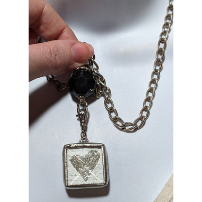 Unique Glitter Heart C Reversible Pendant Necklace