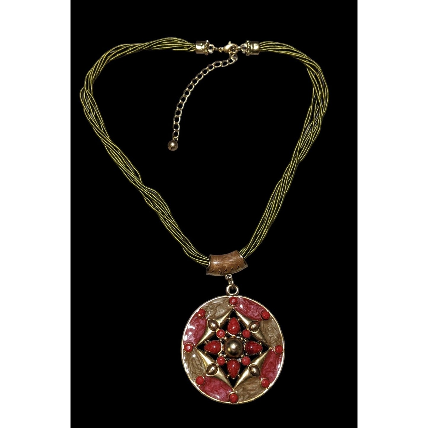 Red And Gold Bohemian Medallion Necklace