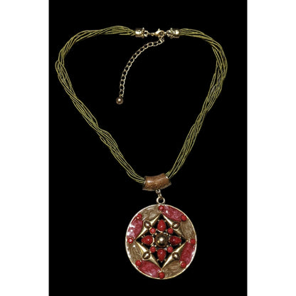 Red And Gold Bohemian Medallion Necklace