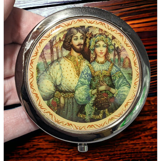 Vintage Cindy Russian Couple Double Compact Mirror