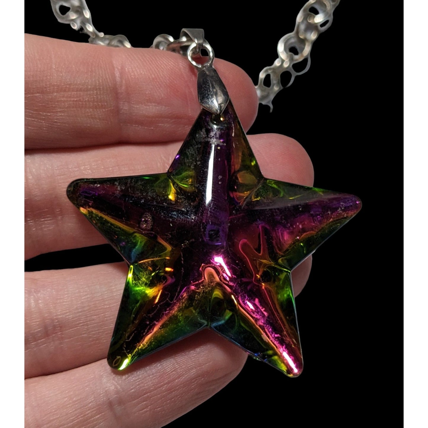 Vintage Rainbow Glass Star Pendant Necklace