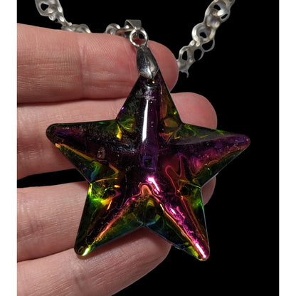 Vintage Rainbow Glass Star Pendant Necklace