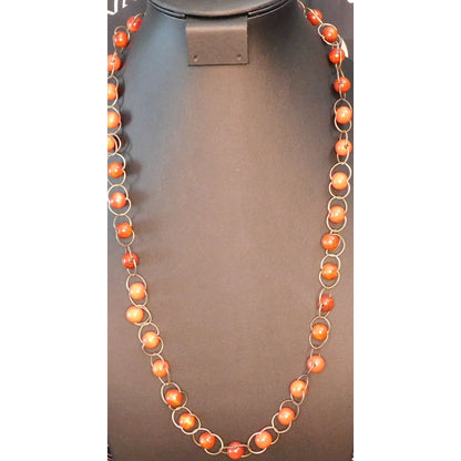 Rustic Wood Beaded Metal Loop Link Necklace