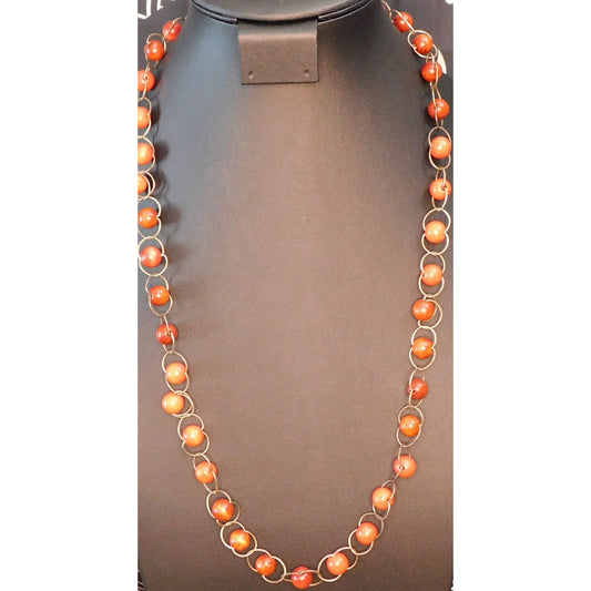 Rustic Wood Beaded Metal Loop Link Necklace