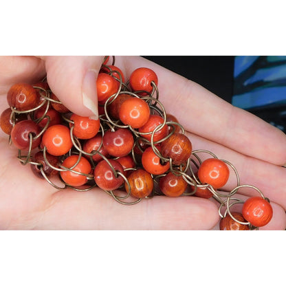 Rustic Wood Beaded Metal Loop Link Necklace