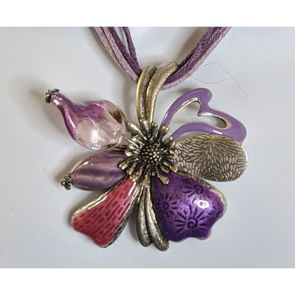 Fairycore Floral  Multi-Layer Purple Cord Necklace With Enamel Flower Pendant