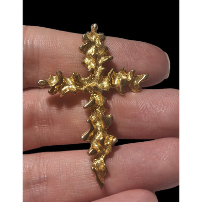 Abstract Gold Flame Cross Pendant Necklace