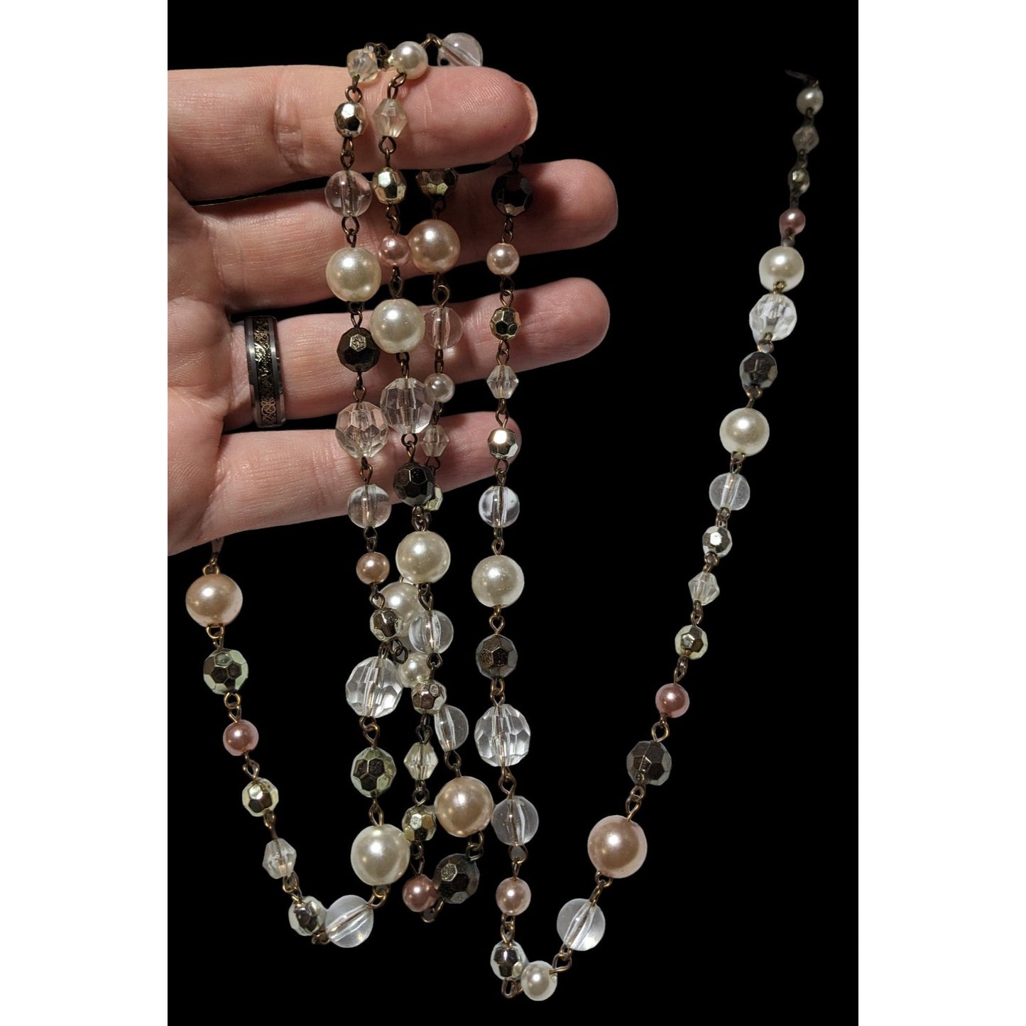 Glam Metallic Beaded Opera Length Necklace