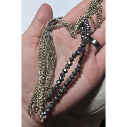 Glam Glass Beaded Chain Tassel  Necklace