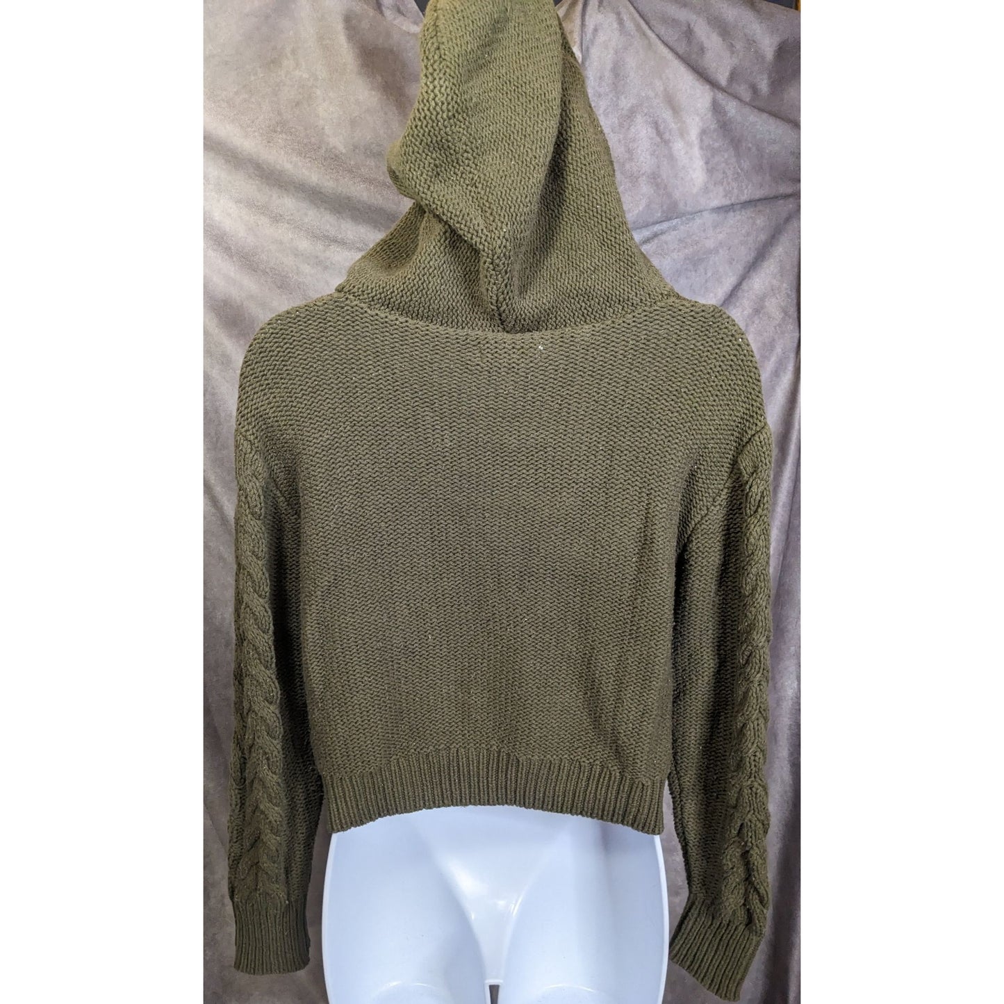 Aeropostale Army Green Cable Knit Hooded Sweater