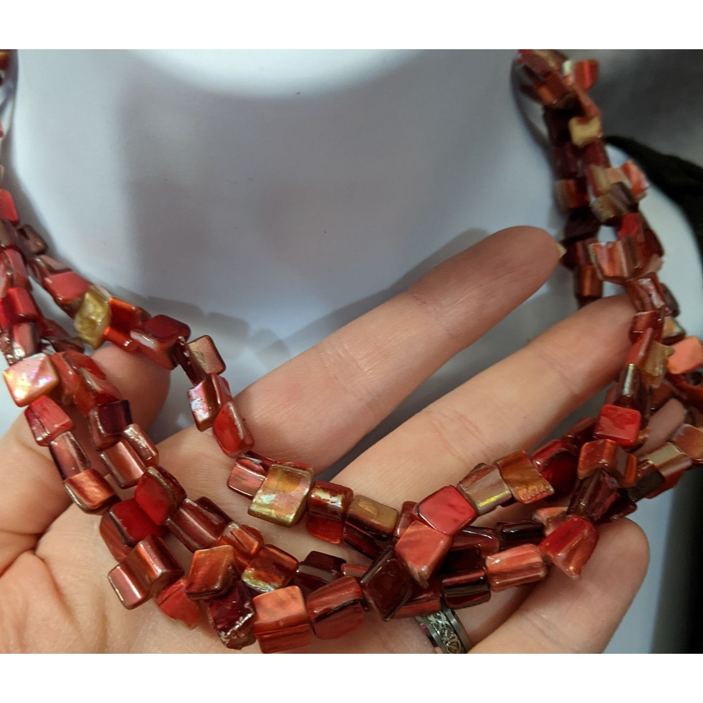 Red Dyed/Painted Multilayer Shell Necklace