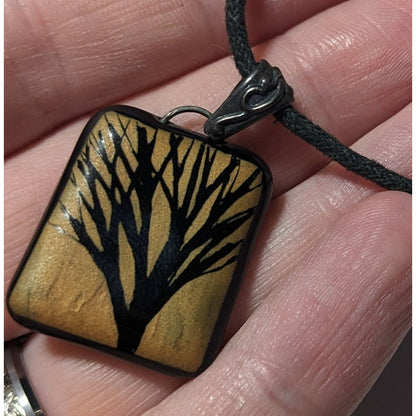 Nature Inspired Painted Tree Glass Pendant Necklace