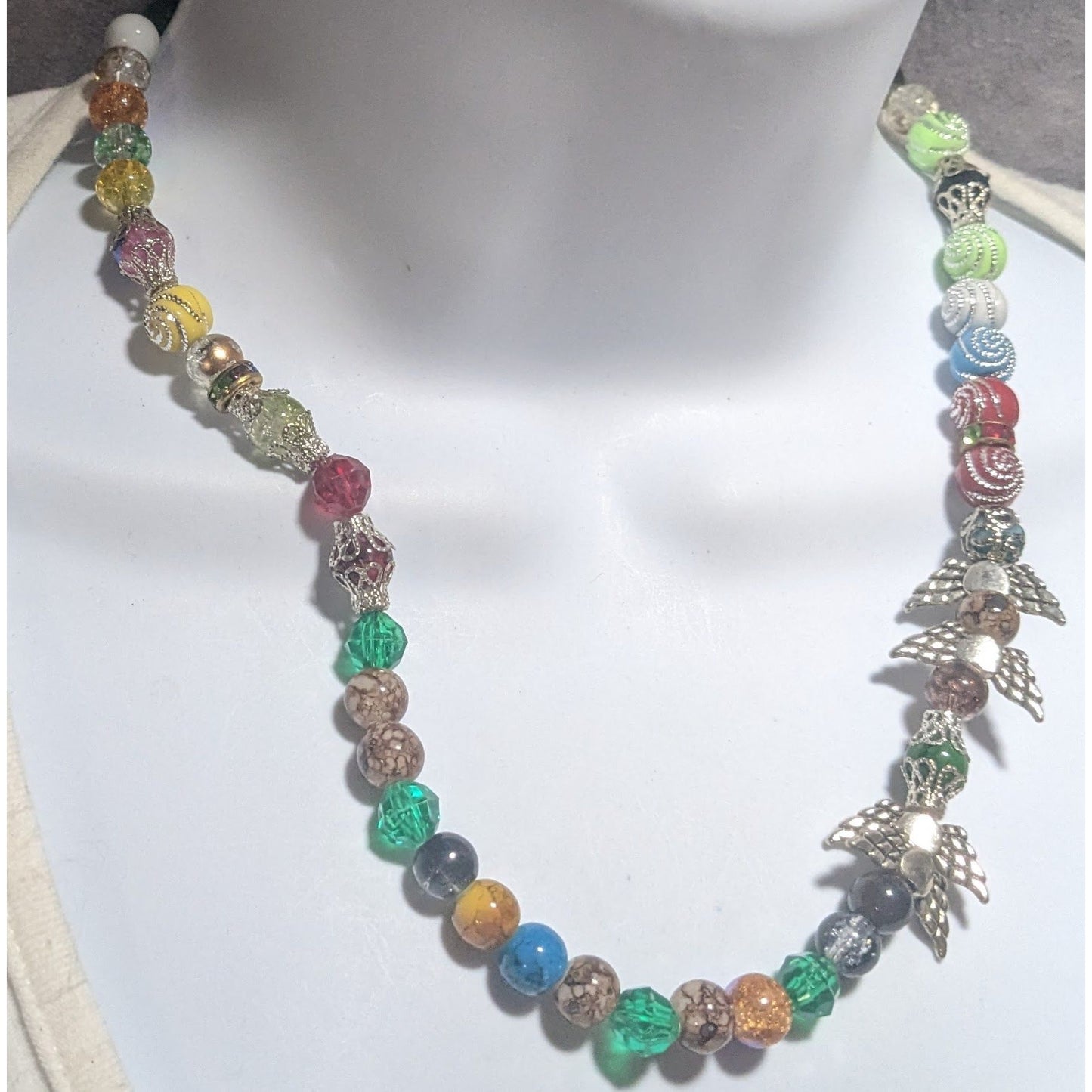 Rainbow Beaded Angel Wing Necklace