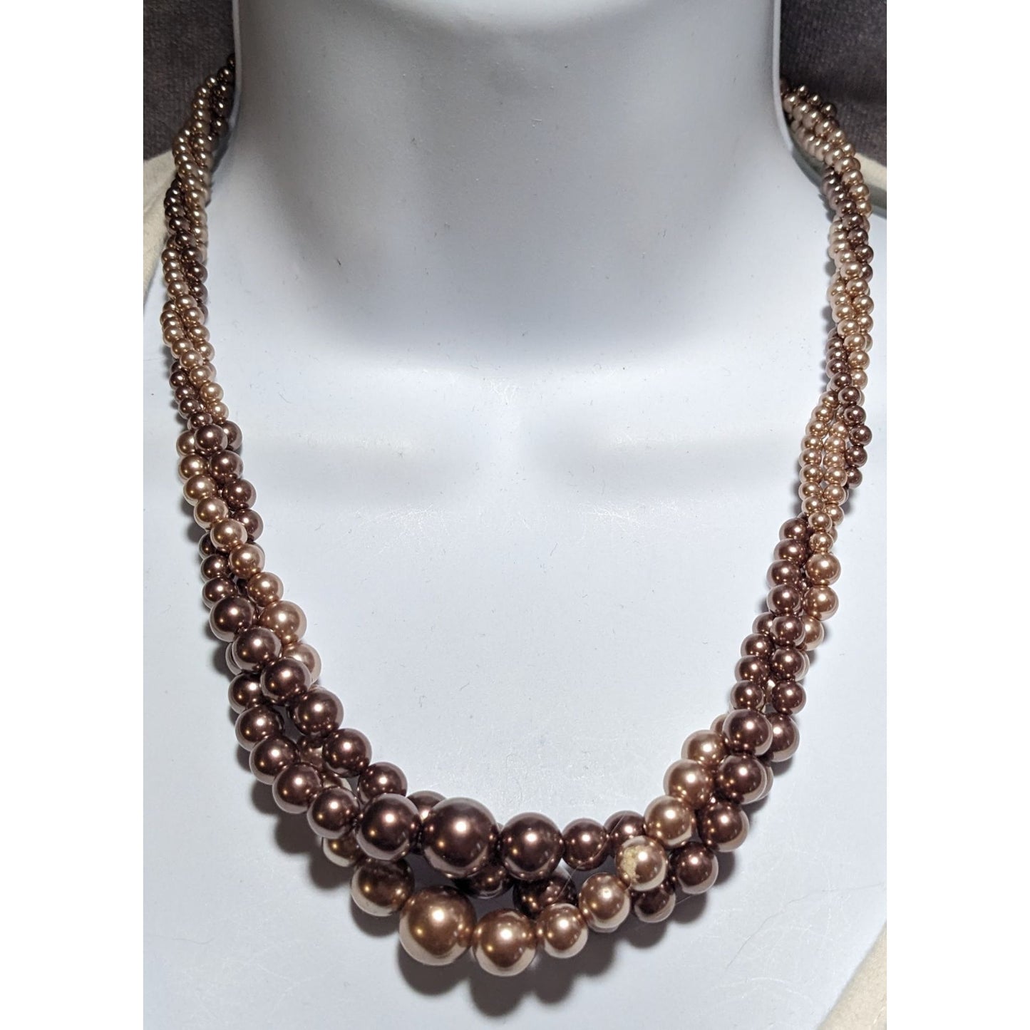 Roman Brown And Tan Twist Pearl Beaded Necklace