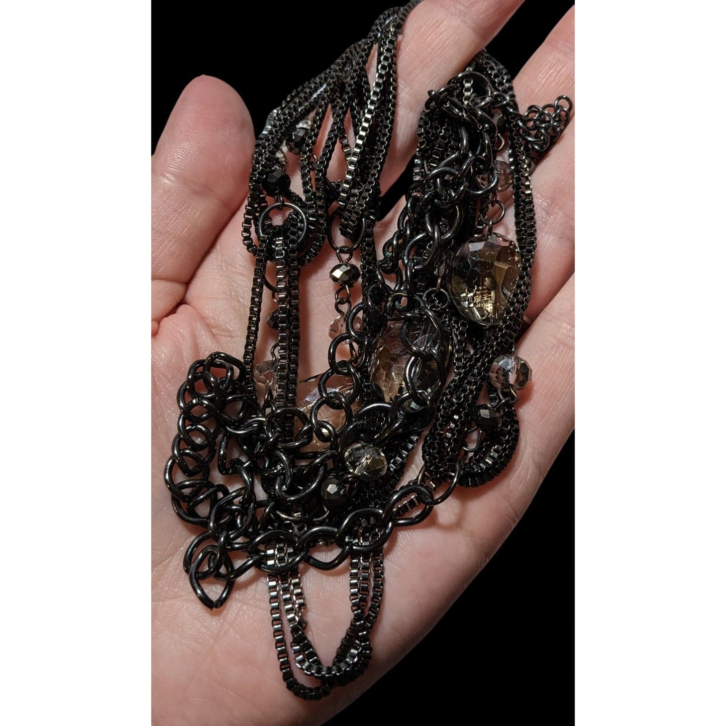 Glam Goth Gemmed Chain Multilayer Necklace