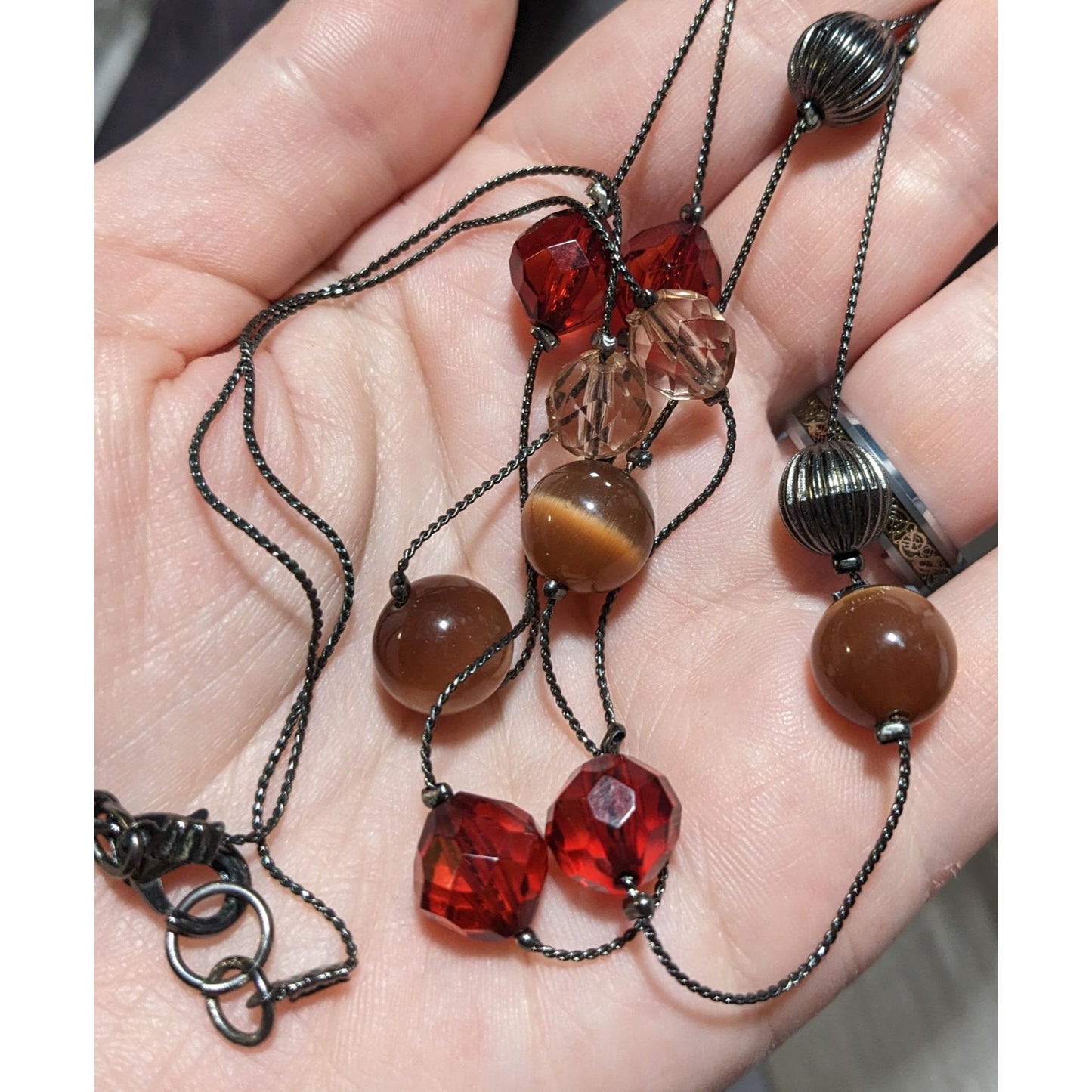 Red And Brown Glass Beaded Chain Necklace