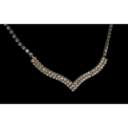 Vintage 90s Silver Chevron Rhinestone Necklace