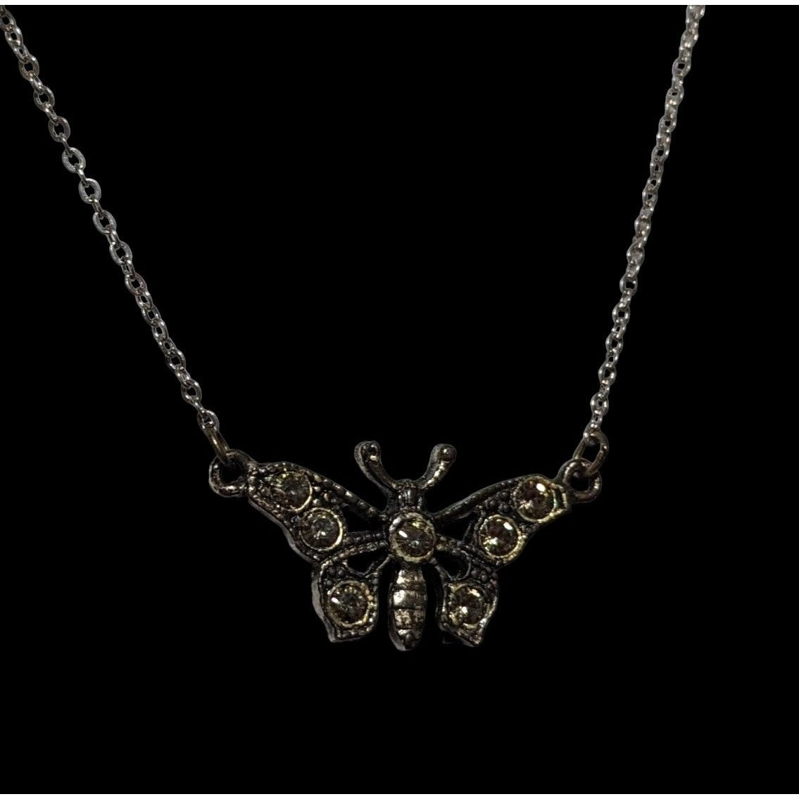 Vintage 90s Butterfly Rhinestone Necklace