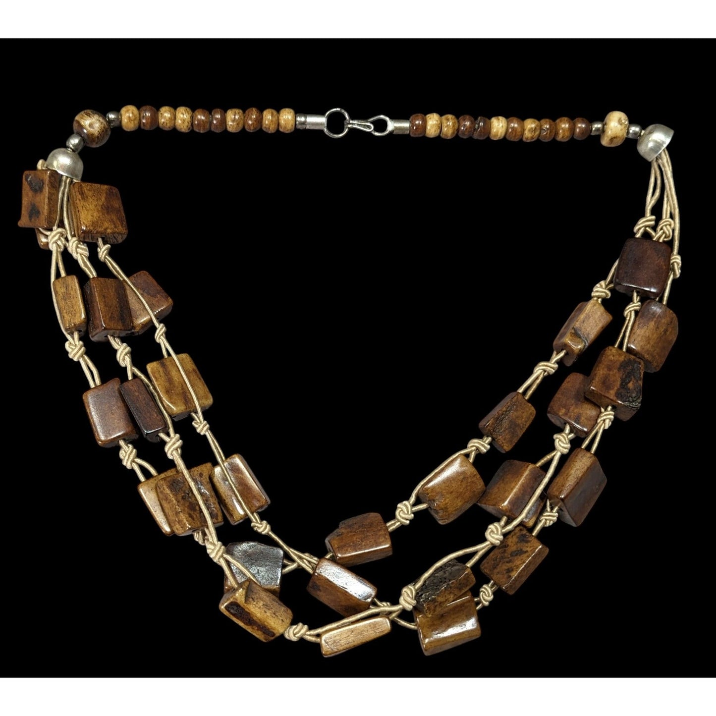 Vintage Rustic Brown Ox Bone Beaded Necklace