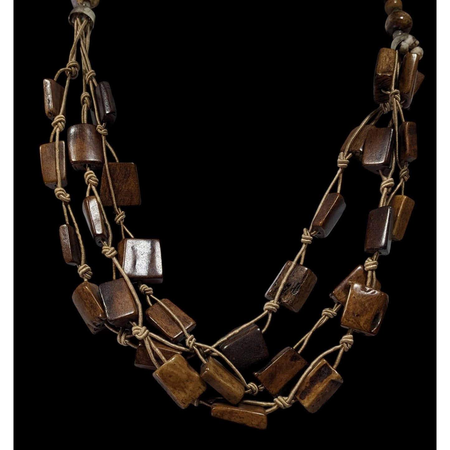 Vintage Rustic Brown Ox Bone Beaded Necklace