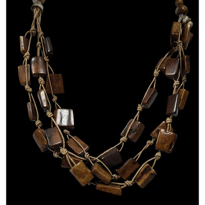Vintage Rustic Brown Ox Bone Beaded Necklace