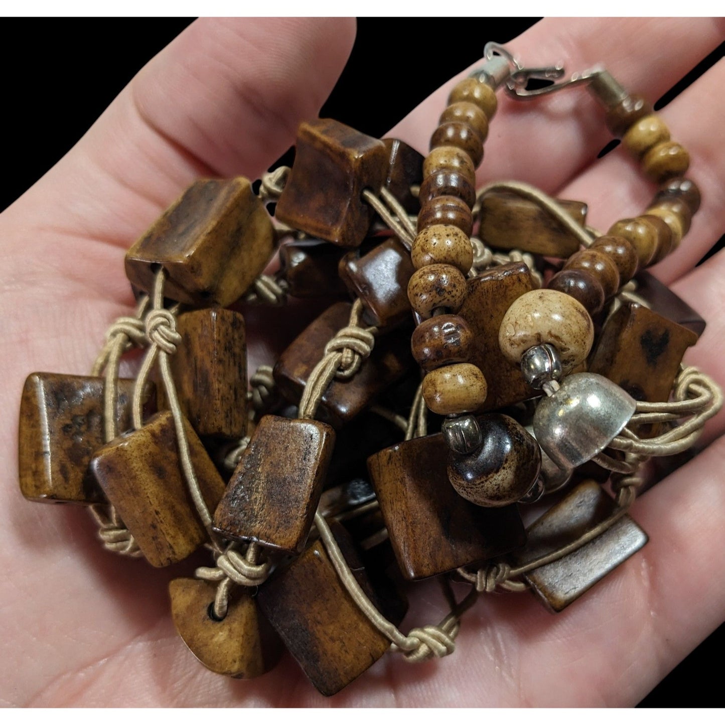 Vintage Rustic Brown Ox Bone Beaded Necklace