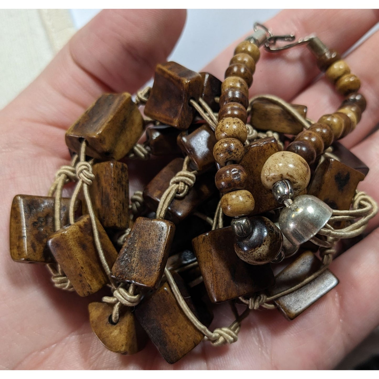 Vintage Rustic Brown Ox Bone Beaded Necklace