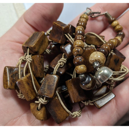 Vintage Rustic Brown Ox Bone Beaded Necklace