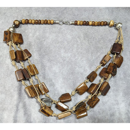 Vintage Rustic Brown Ox Bone Beaded Necklace