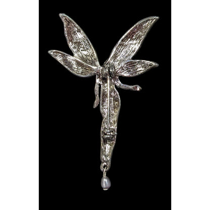 Liz Claiborne Fairycore Silver Tone With Green And Yellow Wing Brooch