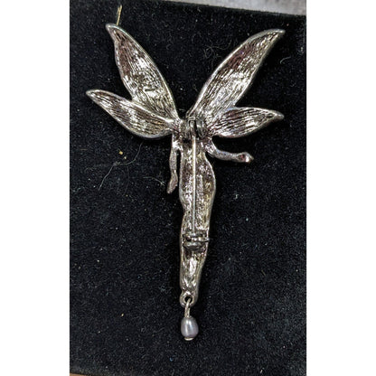 Liz Claiborne Fairycore Silver Tone With Green And Yellow Wing Brooch