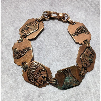 Vintage Copper Native American Link Bracelet