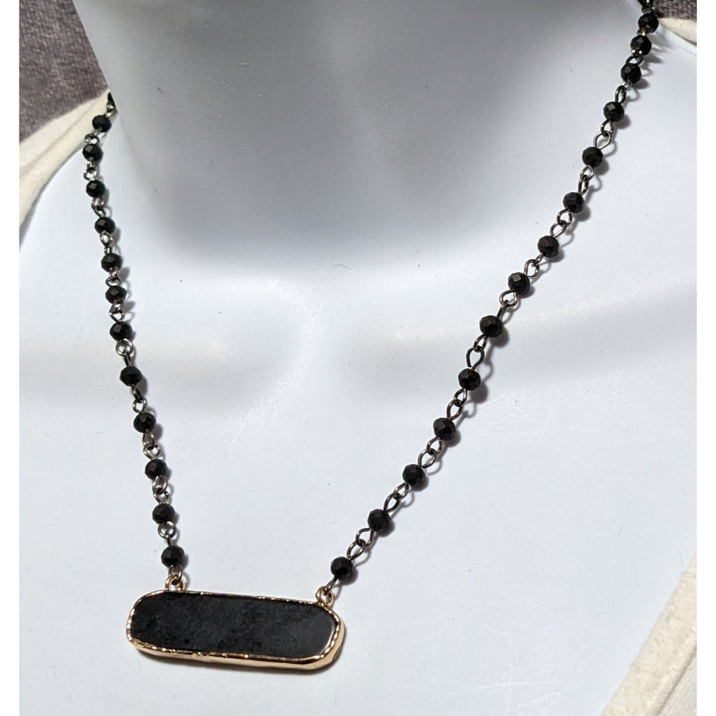 Black Beaded Bar Pendant Necklace