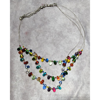 Candycore Multilayer Rainbow Glass Drop Necklace