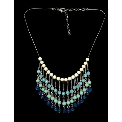 Retro Bohemian Blue Beaded Fringe Necklace