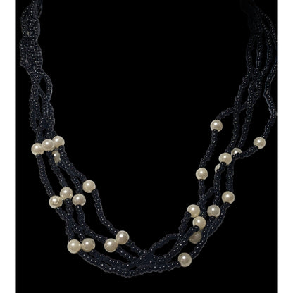 Black Glass Pearl Beaded Multilayer Necklace