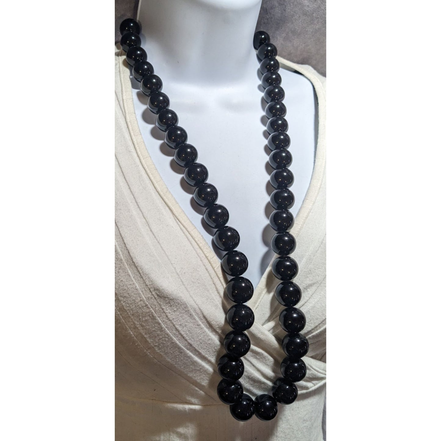 Vintage Les Bernard Black Beaded Necklace