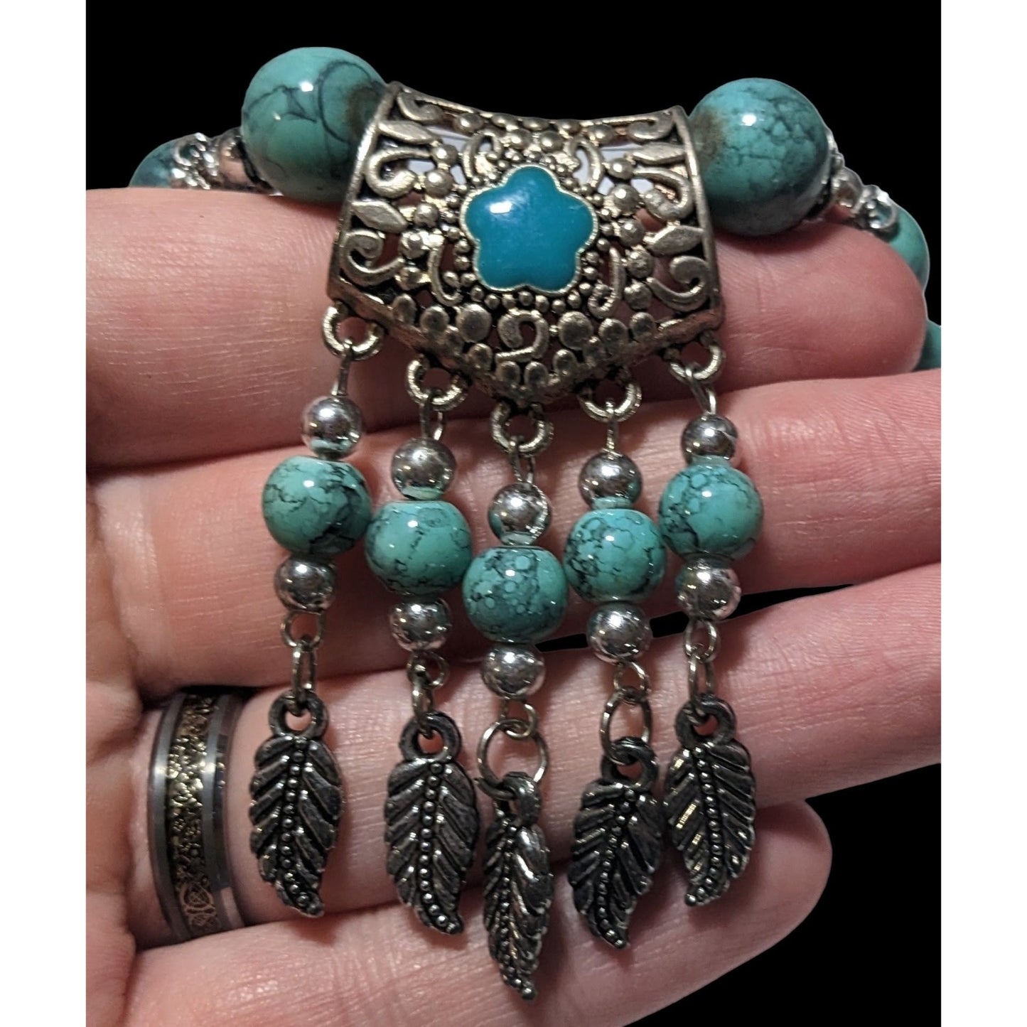 Bohemian Style Turquoise Feather Tassel Necklace