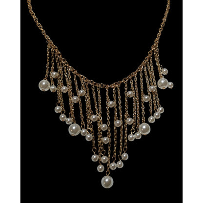 Elegant Glam Gold Chain Pearl Fringe Necklace