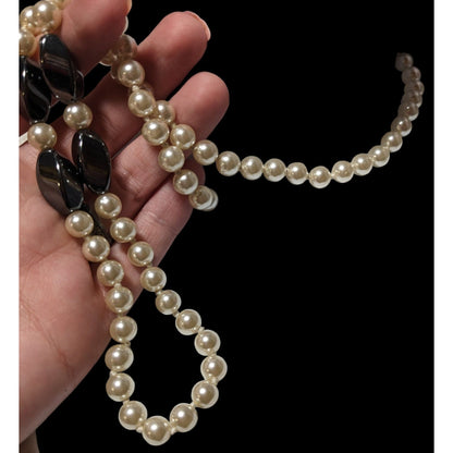 Glass Pearl Hematite Accent Beaded Necklace