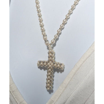 Pearl Beaded Cross Necklace