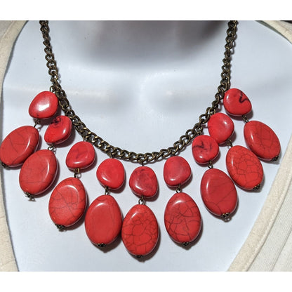 Red Howlite Beaded Fringe Statement Necklace