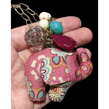 Cottagecore Pink Plush Elephant Necklace