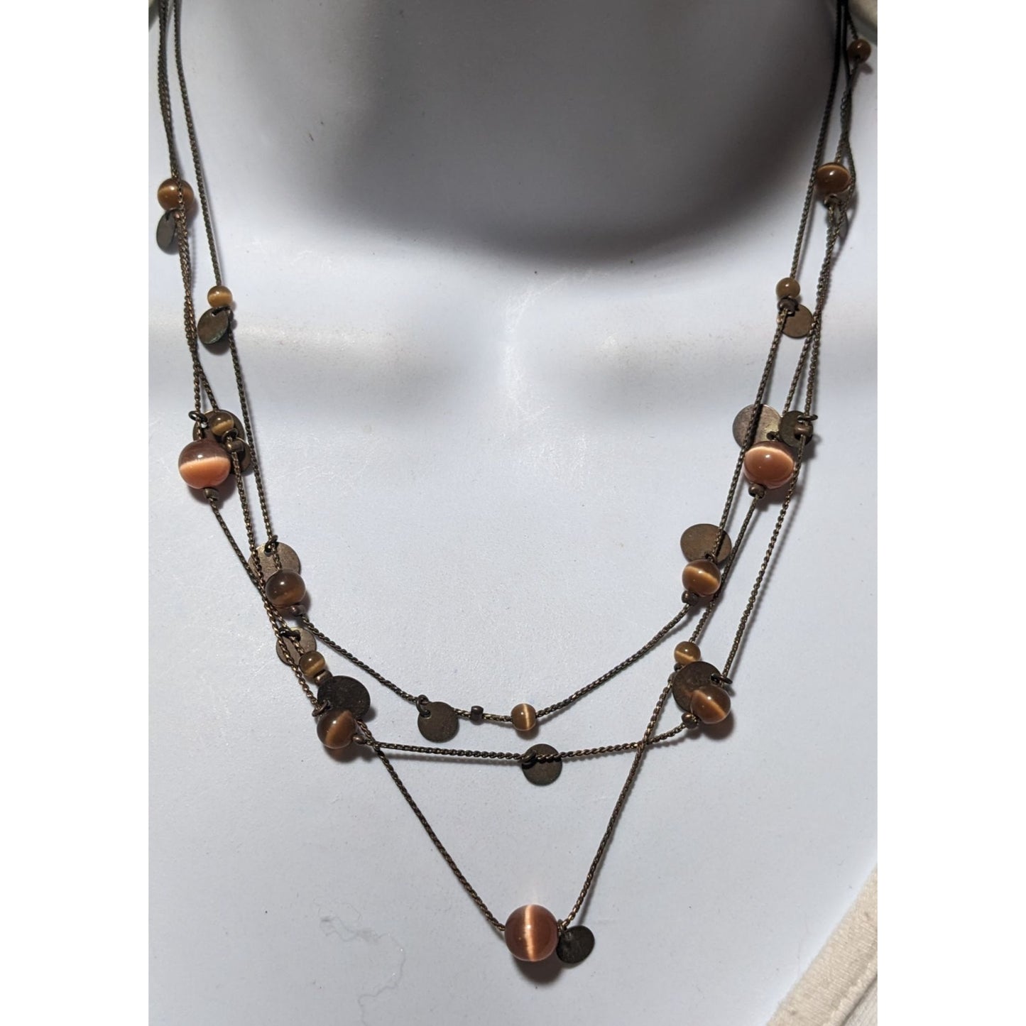 Brown And Gold Multilayer Cateye Beaded Necklace