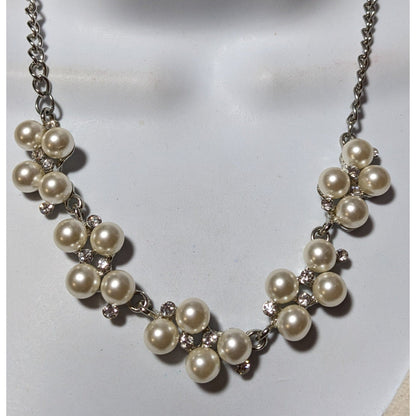 Rhinestone Pearl Cluster Bridal Necklace