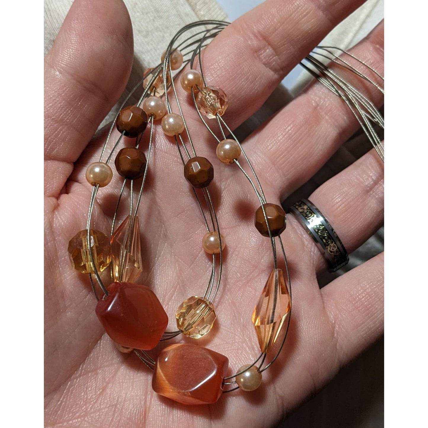 Orange Multilayer Glass Beaded  Necklace